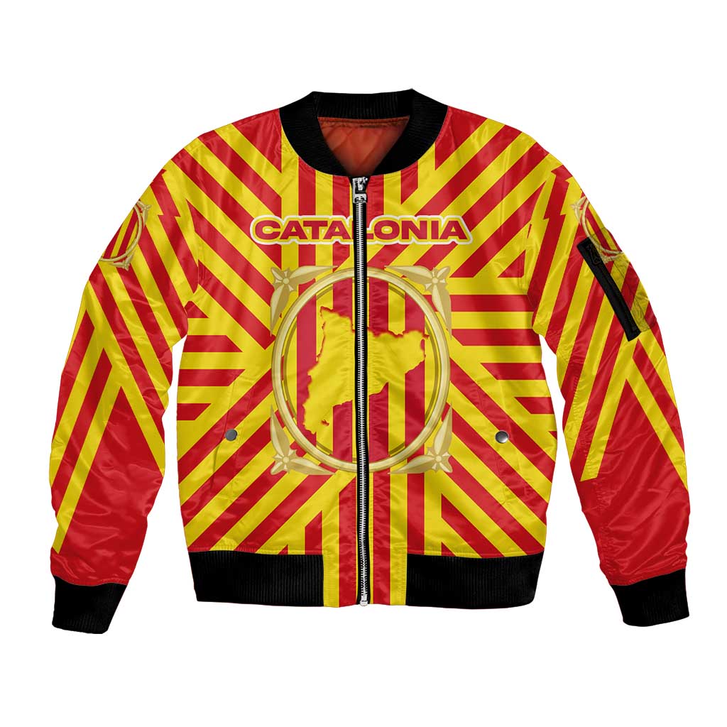 Catalonia Flag Sleeve Zip Bomber Jacket Autonomous Community of Spain - Wonder Print Shop