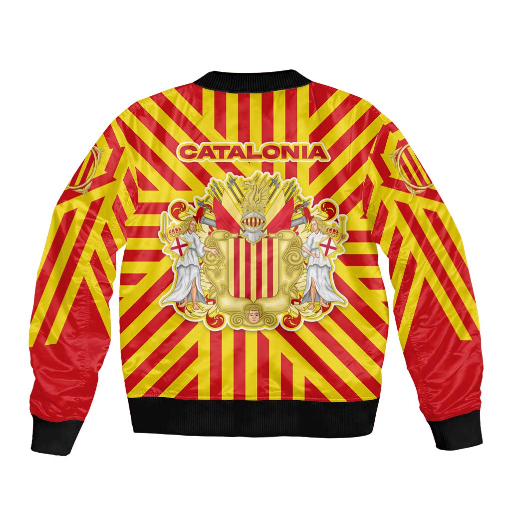 Catalonia Flag Sleeve Zip Bomber Jacket Autonomous Community of Spain - Wonder Print Shop