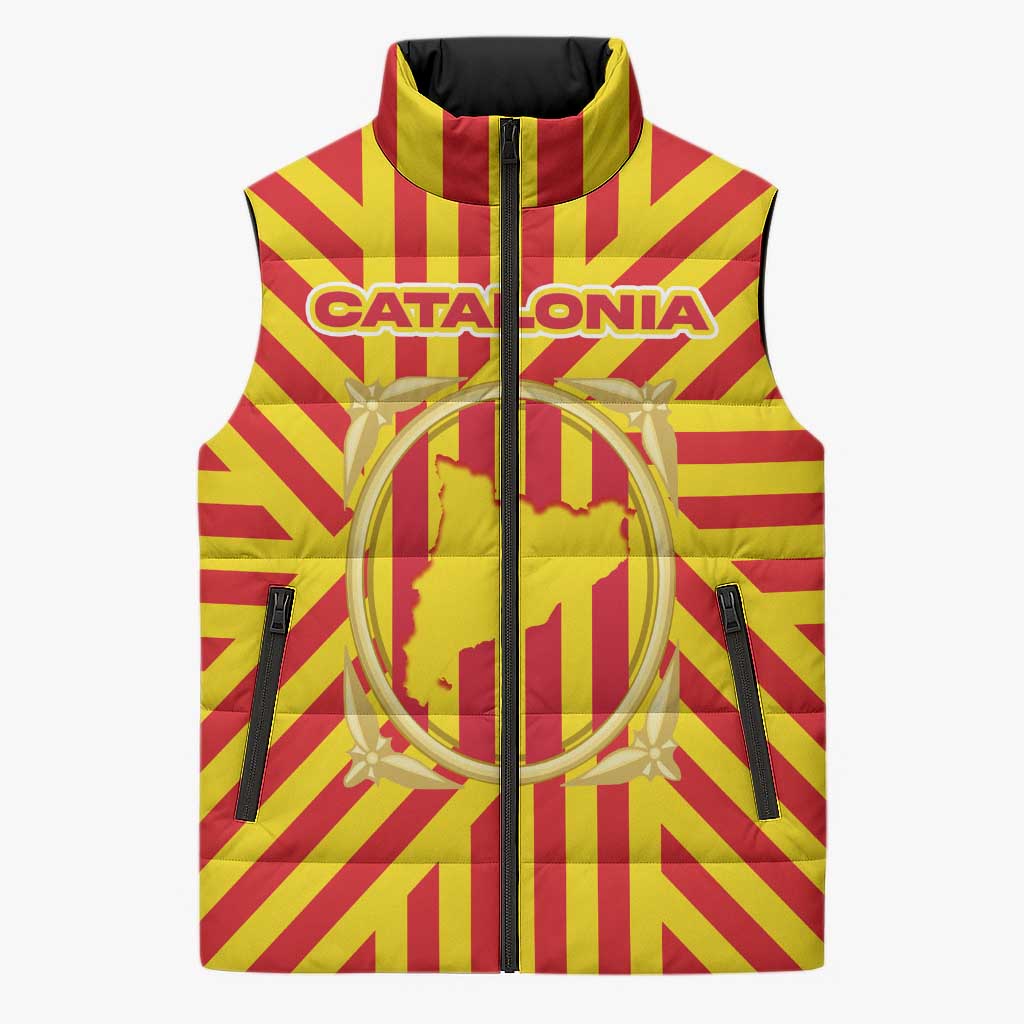 Catalonia Flag Sleeveless Puffer Jacket Autonomous Community of Spain - Wonder Print Shop
