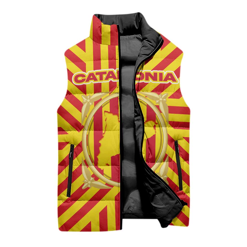 Catalonia Flag Sleeveless Puffer Jacket Autonomous Community of Spain - Wonder Print Shop