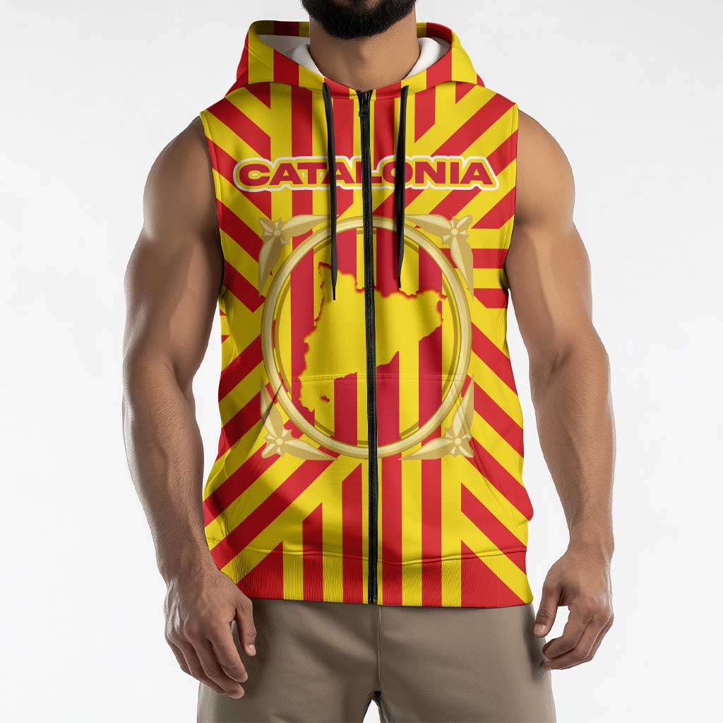 Catalonia Flag Sleeveless Zip Hoodie Autonomous Community of Spain - Wonder Print Shop
