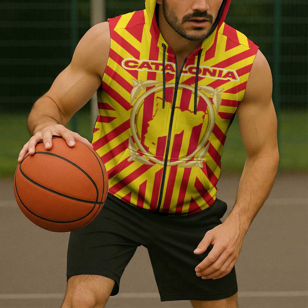 Catalonia Flag Sleeveless Zip Hoodie Autonomous Community of Spain - Wonder Print Shop
