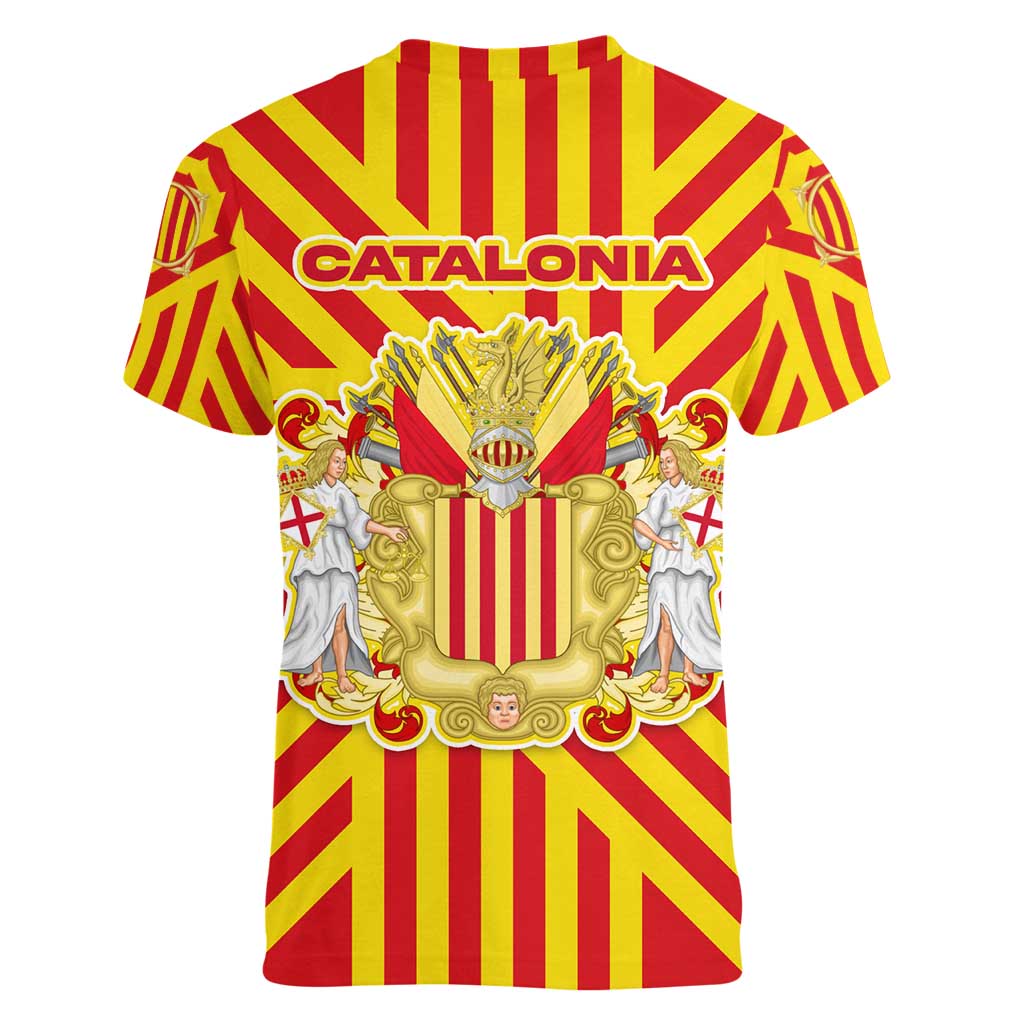 Catalonia Flag Women V-Neck T-Shirt Autonomous Community of Spain - Wonder Print Shop