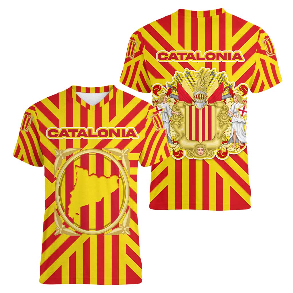 Catalonia Flag Women V-Neck T-Shirt Autonomous Community of Spain - Wonder Print Shop