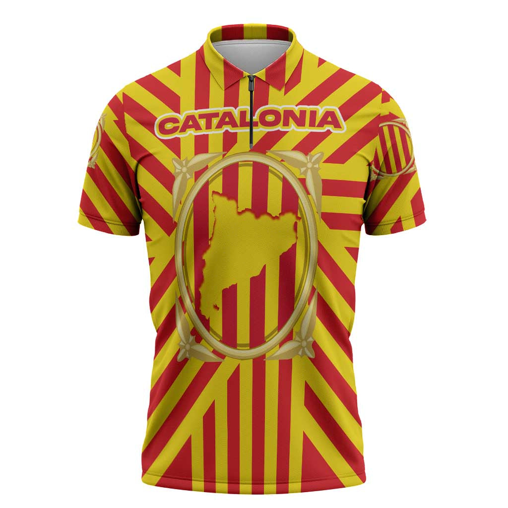 Catalonia Flag Zipper Polo Shirt Autonomous Community of Spain - Wonder Print Shop