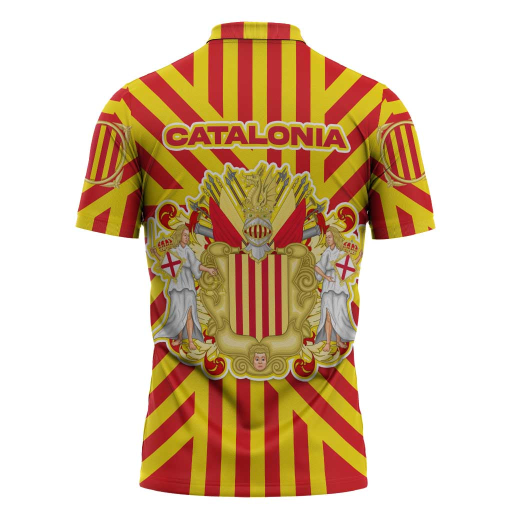Catalonia Flag Zipper Polo Shirt Autonomous Community of Spain - Wonder Print Shop