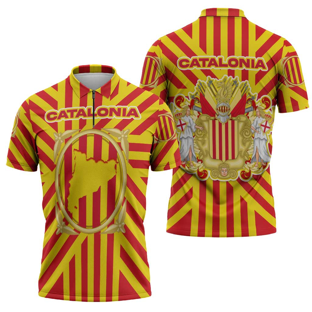 Catalonia Flag Zipper Polo Shirt Autonomous Community of Spain - Wonder Print Shop