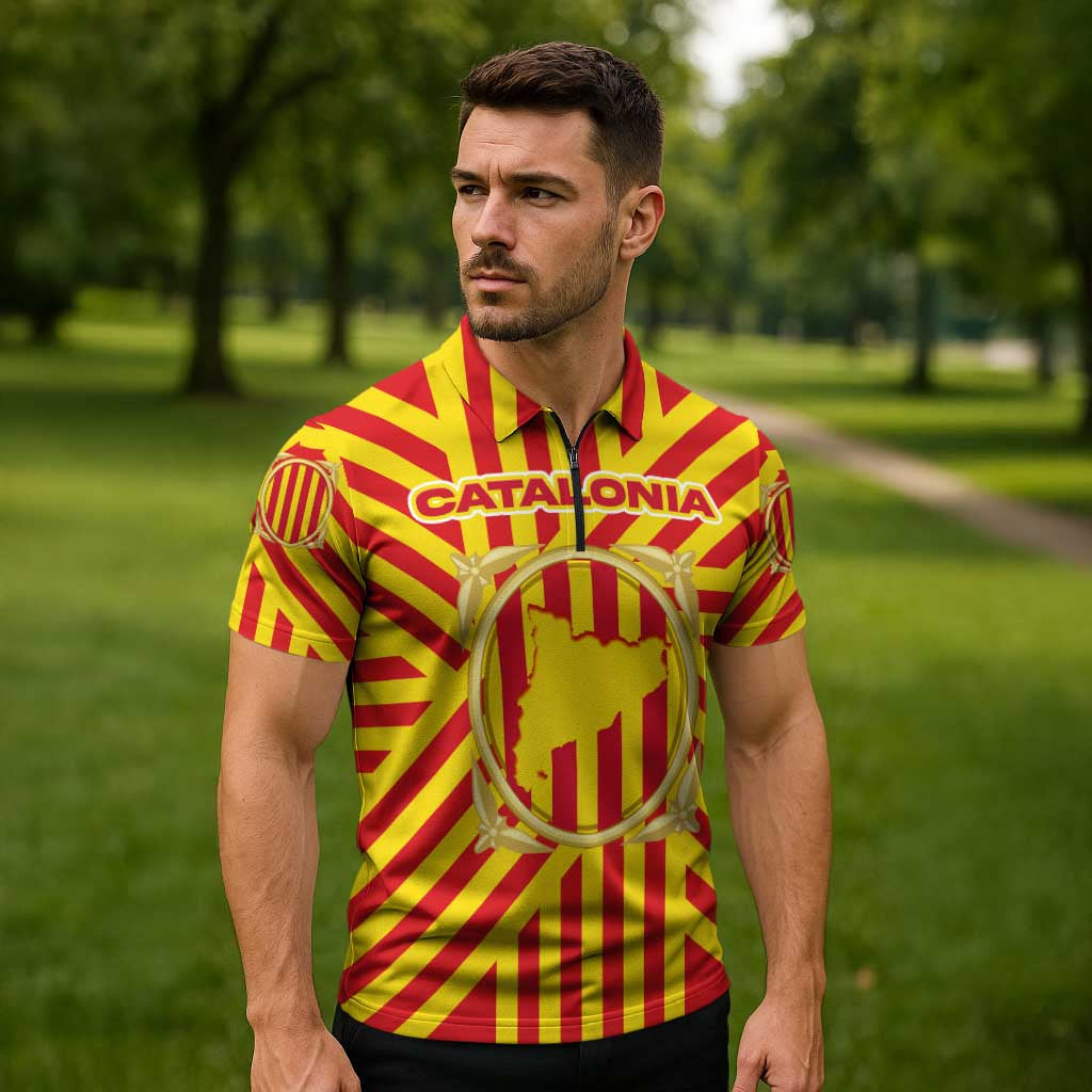 Catalonia Flag Zipper Polo Shirt Autonomous Community of Spain - Wonder Print Shop