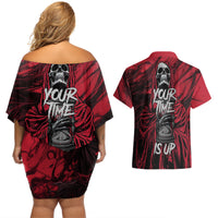 Skull Death Couples Matching Off Shoulder Short Dress and Hawaiian Shirt Your Time - Wonder Print Shop