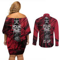 Skull Death Couples Matching Off Shoulder Short Dress and Long Sleeve Button Shirts Your Time - Wonder Print Shop