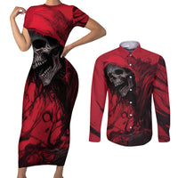 Skull Death Couples Matching Short Sleeve Bodycon Dress and Long Sleeve Button Shirts Your Time - Wonder Print Shop