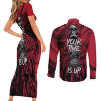 Skull Death Couples Matching Short Sleeve Bodycon Dress and Long Sleeve Button Shirts Your Time - Wonder Print Shop