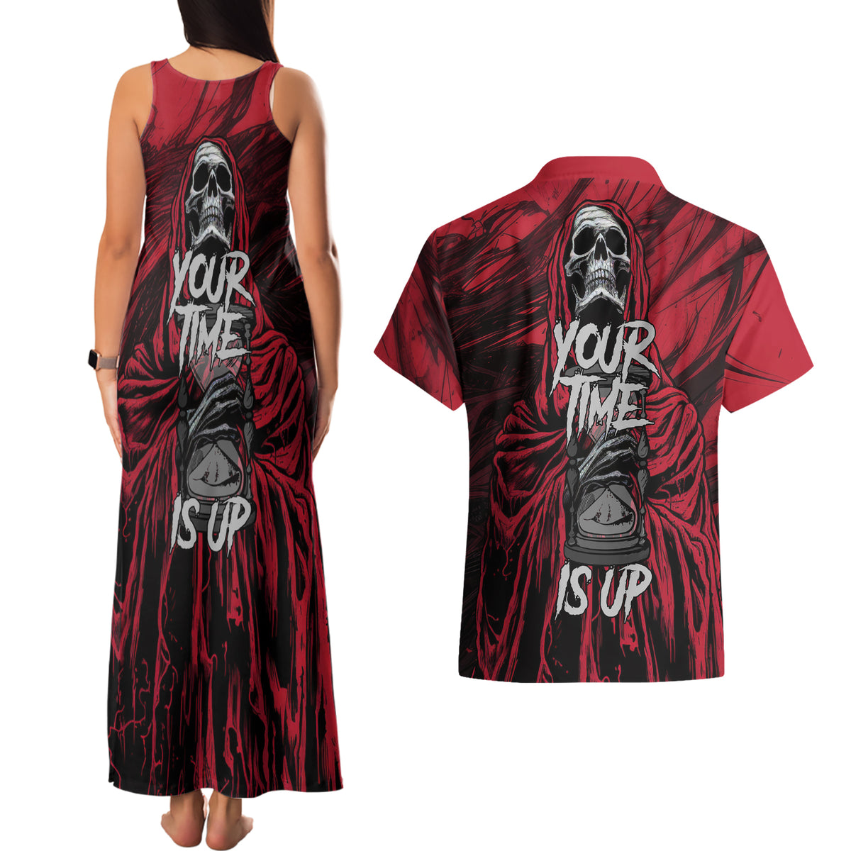 Skull Death Couples Matching Tank Maxi Dress and Hawaiian Shirt Your Time - Wonder Print Shop