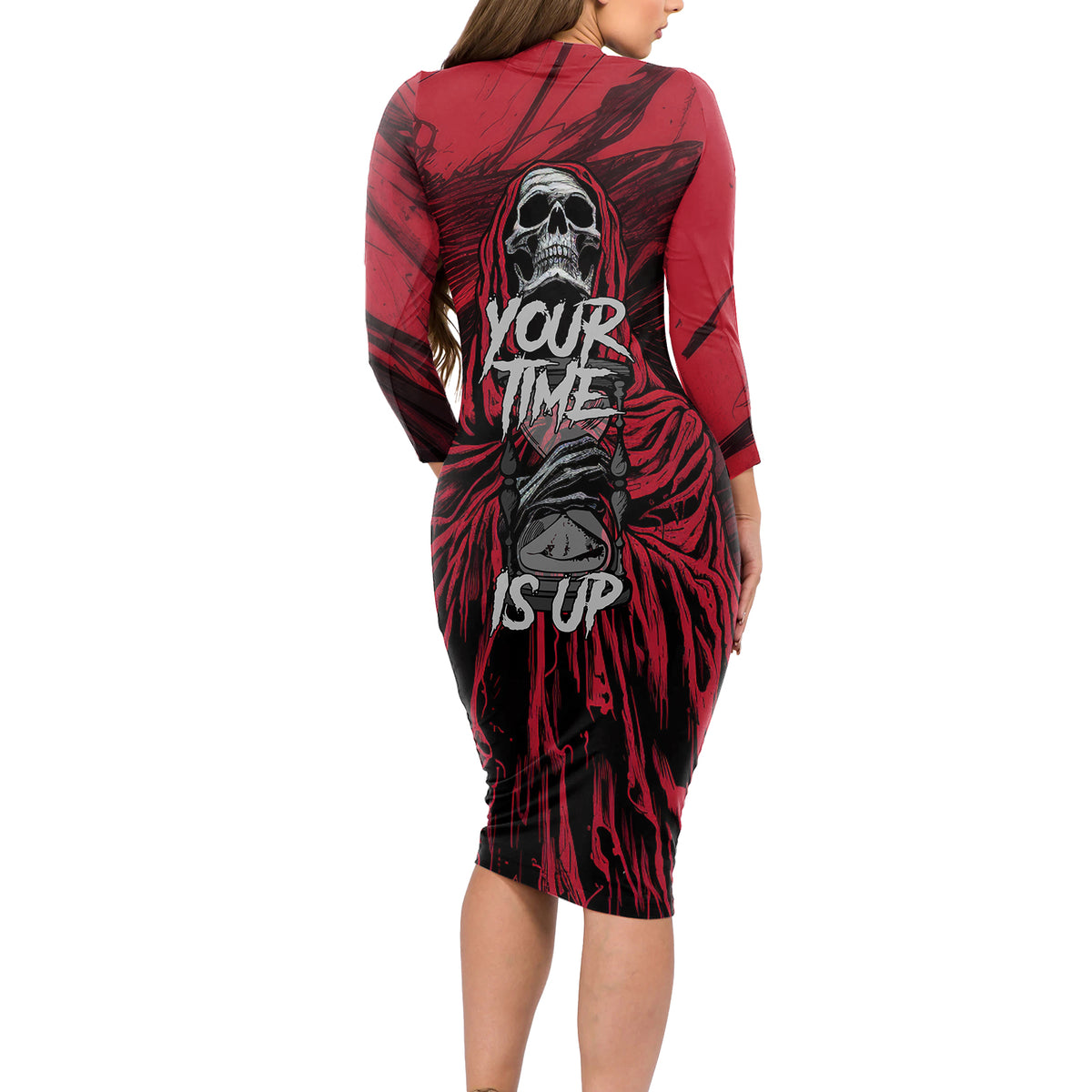 Skull Death Long Sleeve Bodycon Dress Your Time - Wonder Print Shop