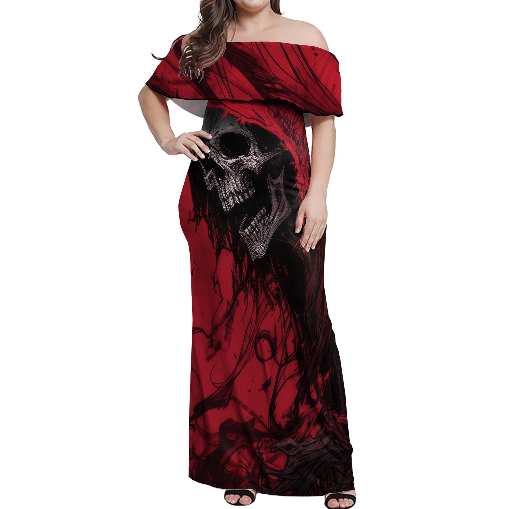 Skull Death Off Shoulder Maxi Dress Your Time - Wonder Print Shop