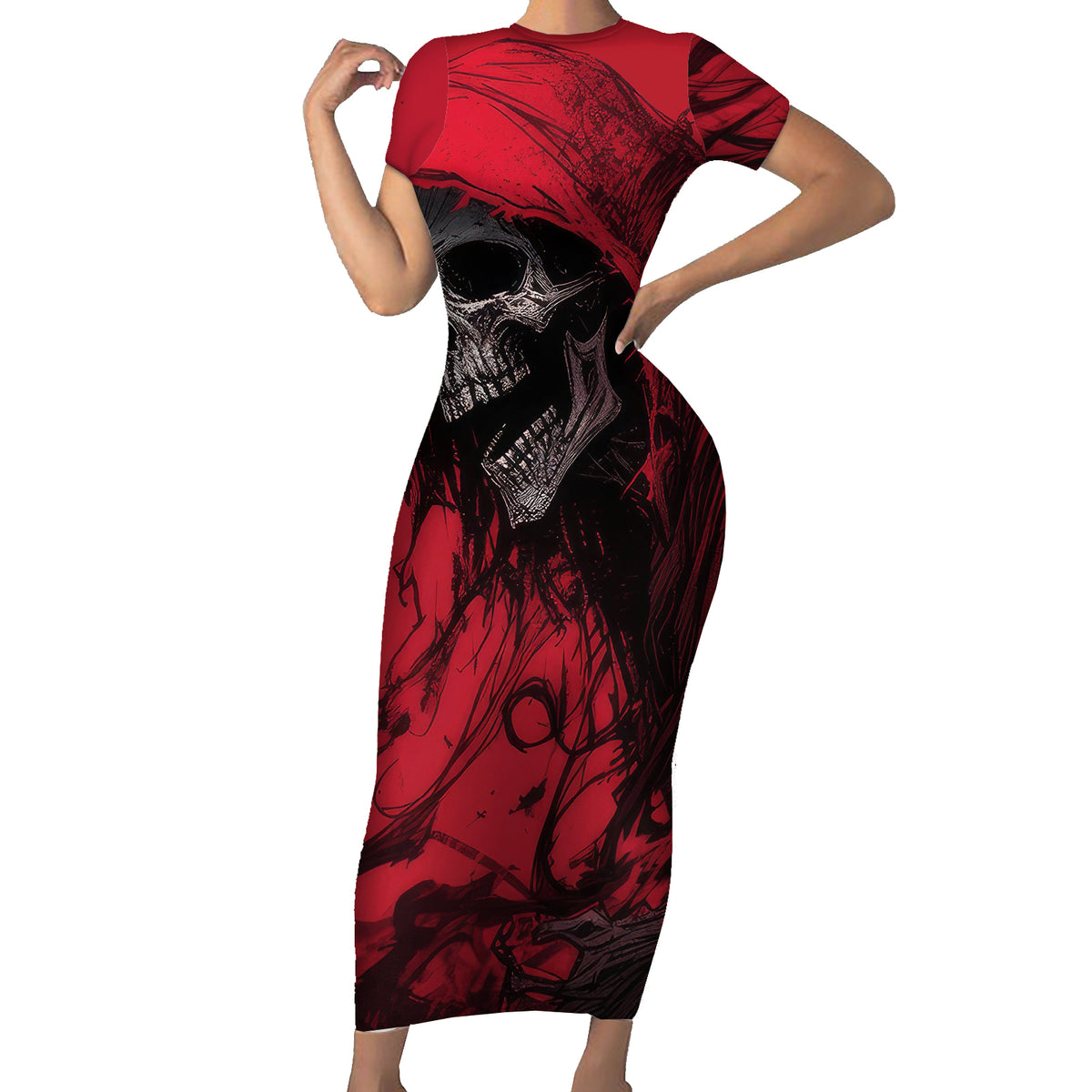 Skull Death Short Sleeve Bodycon Dress Your Time - Wonder Print Shop