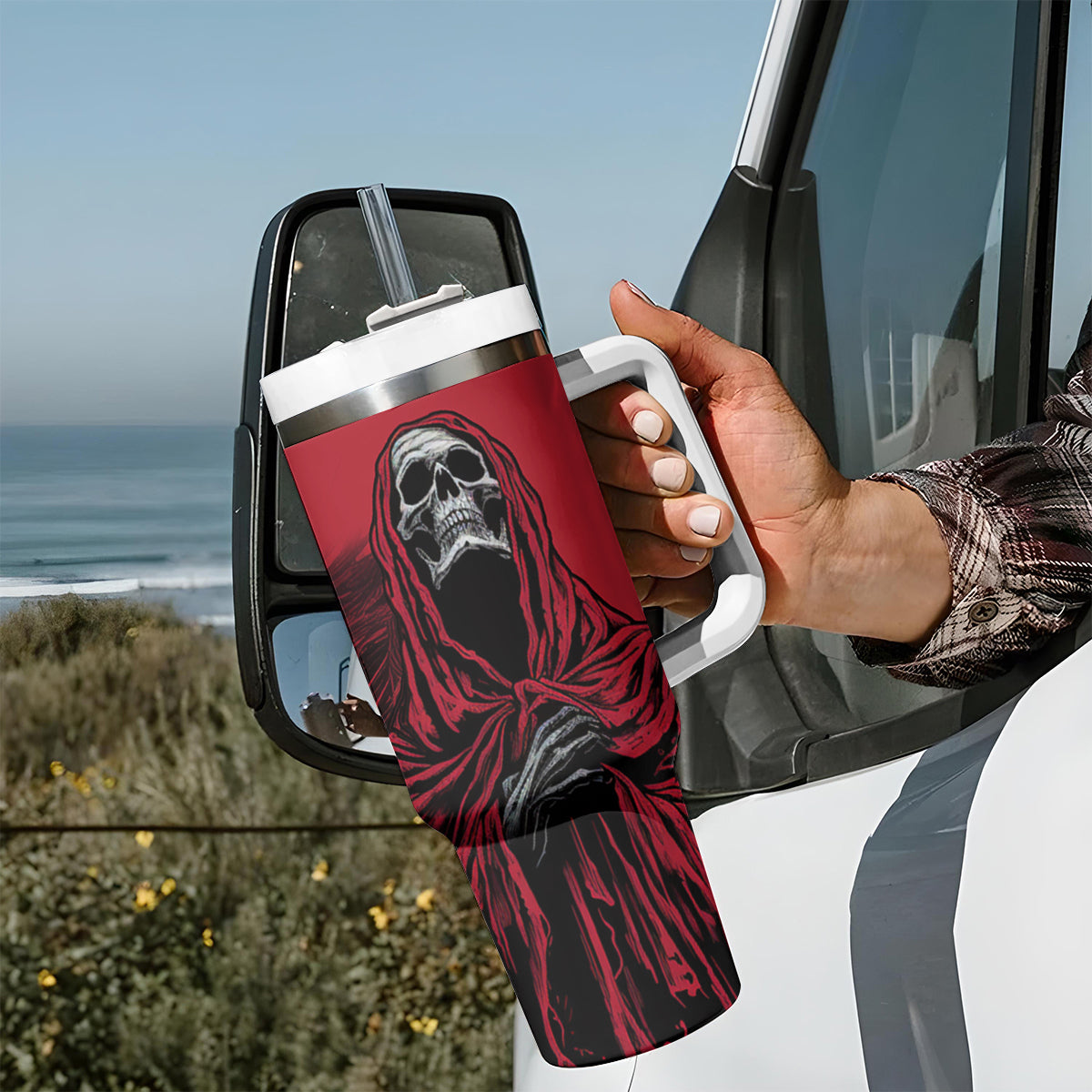 Skull Death Tumbler With Handle Your Time - Wonder Print Shop