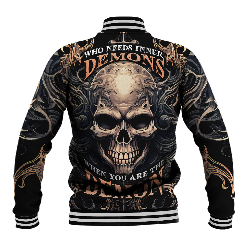 Skull Fantasy Baseball Jacket Who Needs Inner Demons When You Are The Demon - Wonder Print Shop