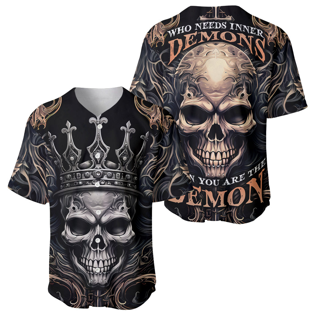Skull Fantasy Baseball Jersey Who Needs Inner Demons When You Are The Demon - Wonder Print Shop