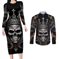 Skull Fantasy Couples Matching Long Sleeve Bodycon Dress and Long Sleeve Button Shirts Who Needs Inner Demons When You Are The Demon - Wonder Print Shop