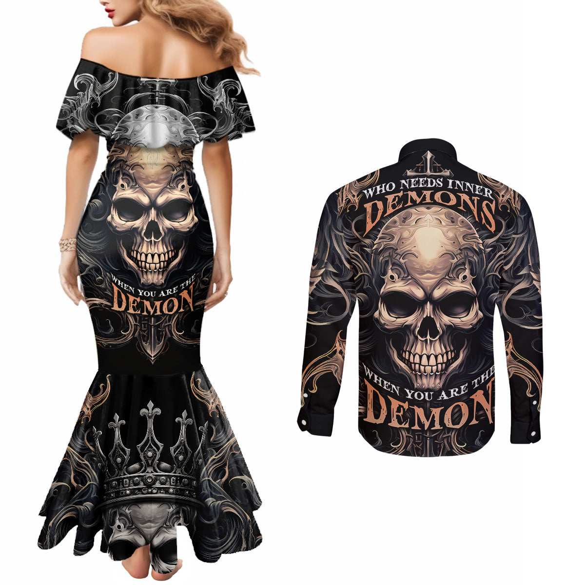 skull-fantasy-couples-matching-mermaid-dress-and-long-sleeve-button-shirts-who-needs-inner-demons-when-you-are-the-demon