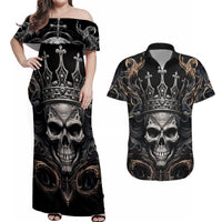 Skull Fantasy Couples Matching Off Shoulder Maxi Dress and Hawaiian Shirt Who Needs Inner Demons When You Are The Demon - Wonder Print Shop