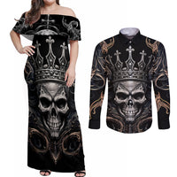 Skull Fantasy Couples Matching Off Shoulder Maxi Dress and Long Sleeve Button Shirts Who Needs Inner Demons When You Are The Demon - Wonder Print Shop