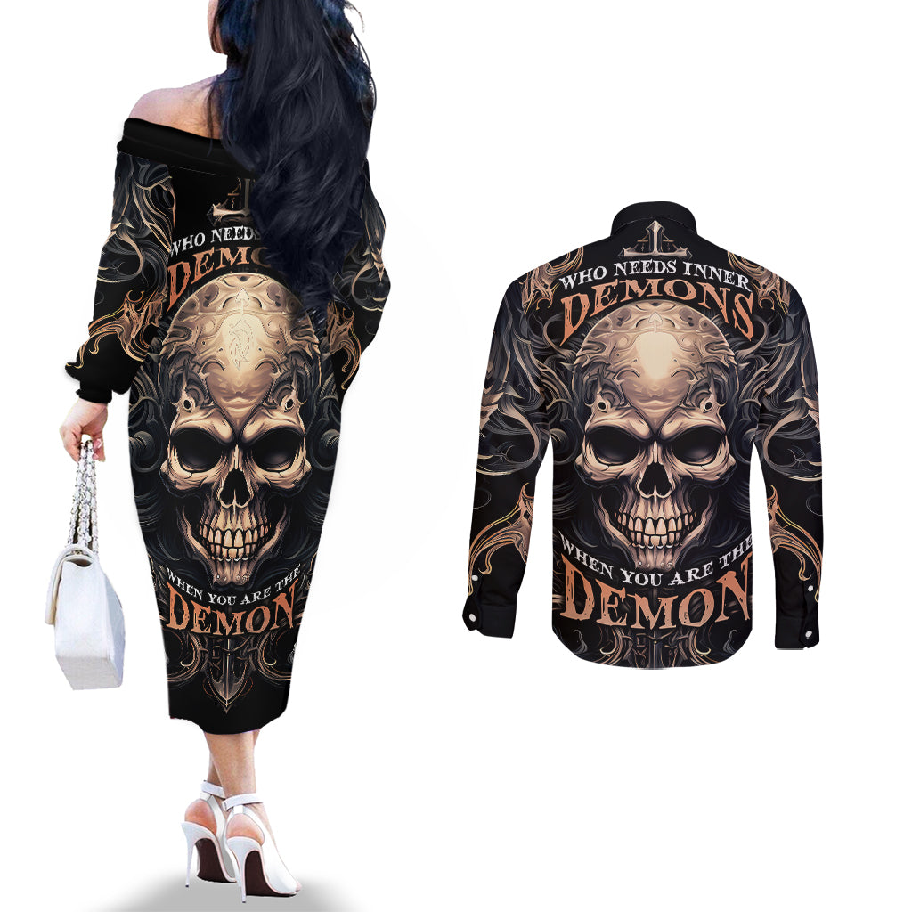 skull-fantasy-couples-matching-off-the-shoulder-long-sleeve-dress-and-long-sleeve-button-shirts-who-needs-inner-demons-when-you-are-the-demon