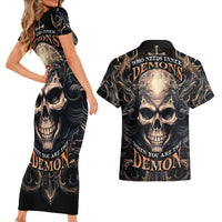 Skull Fantasy Couples Matching Short Sleeve Bodycon Dress and Hawaiian Shirt Who Needs Inner Demons When You Are The Demon - Wonder Print Shop