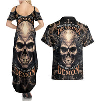 Skull Fantasy Couples Matching Summer Maxi Dress and Hawaiian Shirt Who Needs Inner Demons When You Are The Demon - Wonder Print Shop