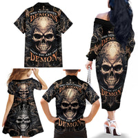 Skull Fantasy Family Matching Off Shoulder Long Sleeve Dress and Hawaiian Shirt Who Needs Inner Demons When You Are The Demon - Wonder Print Shop