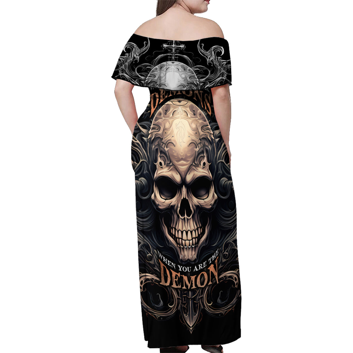 Skull Fantasy Family Matching Off Shoulder Maxi Dress and Hawaiian Shirt Who Needs Inner Demons When You Are The Demon - Wonder Print Shop