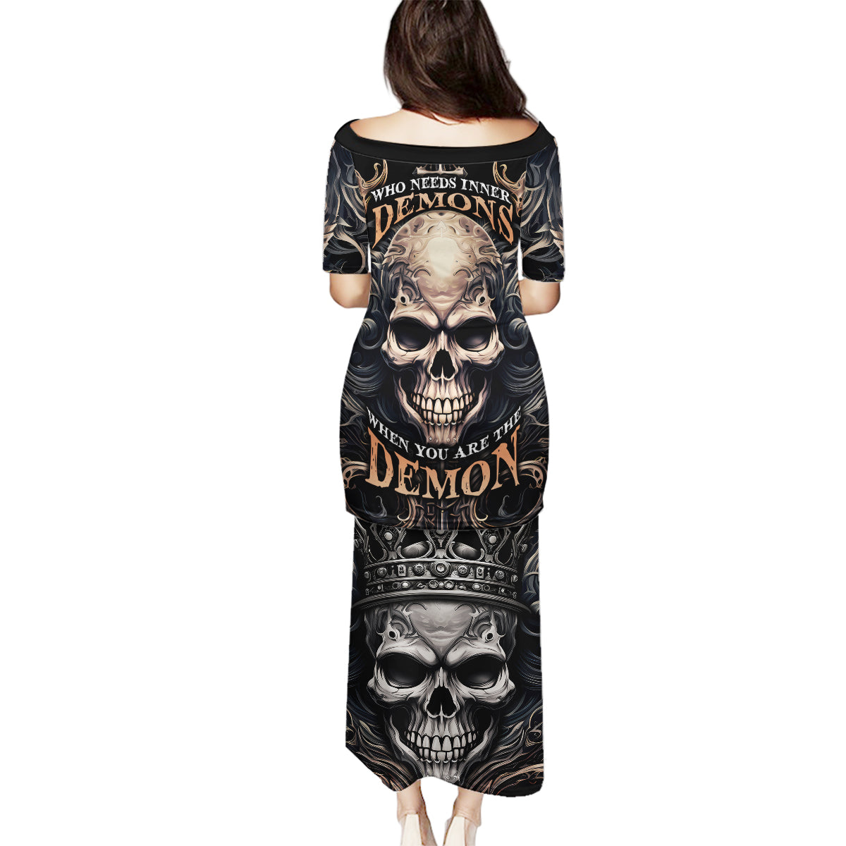 Skull Fantasy Family Matching Puletasi Dress and Hawaiian Shirt Who Needs Inner Demons When You Are The Demon - Wonder Print Shop