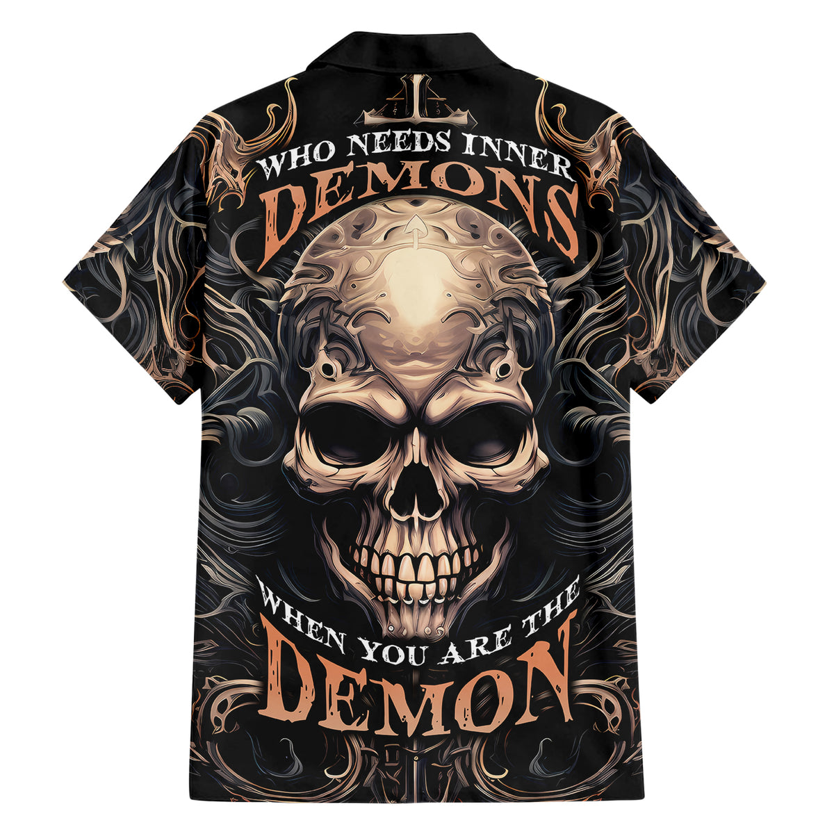 Skull Fantasy Family Matching Short Sleeve Bodycon Dress and Hawaiian Shirt Who Needs Inner Demons When You Are The Demon - Wonder Print Shop