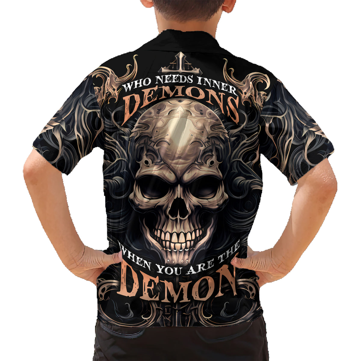 Skull Fantasy Kid Hawaiian Shirt Who Needs Inner Demons When You Are The Demon - Wonder Print Shop