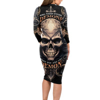 Skull Fantasy Long Sleeve Bodycon Dress Who Needs Inner Demons When You Are The Demon - Wonder Print Shop