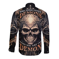 Skull Fantasy Long Sleeve Button Shirt Who Needs Inner Demons When You Are The Demon - Wonder Print Shop