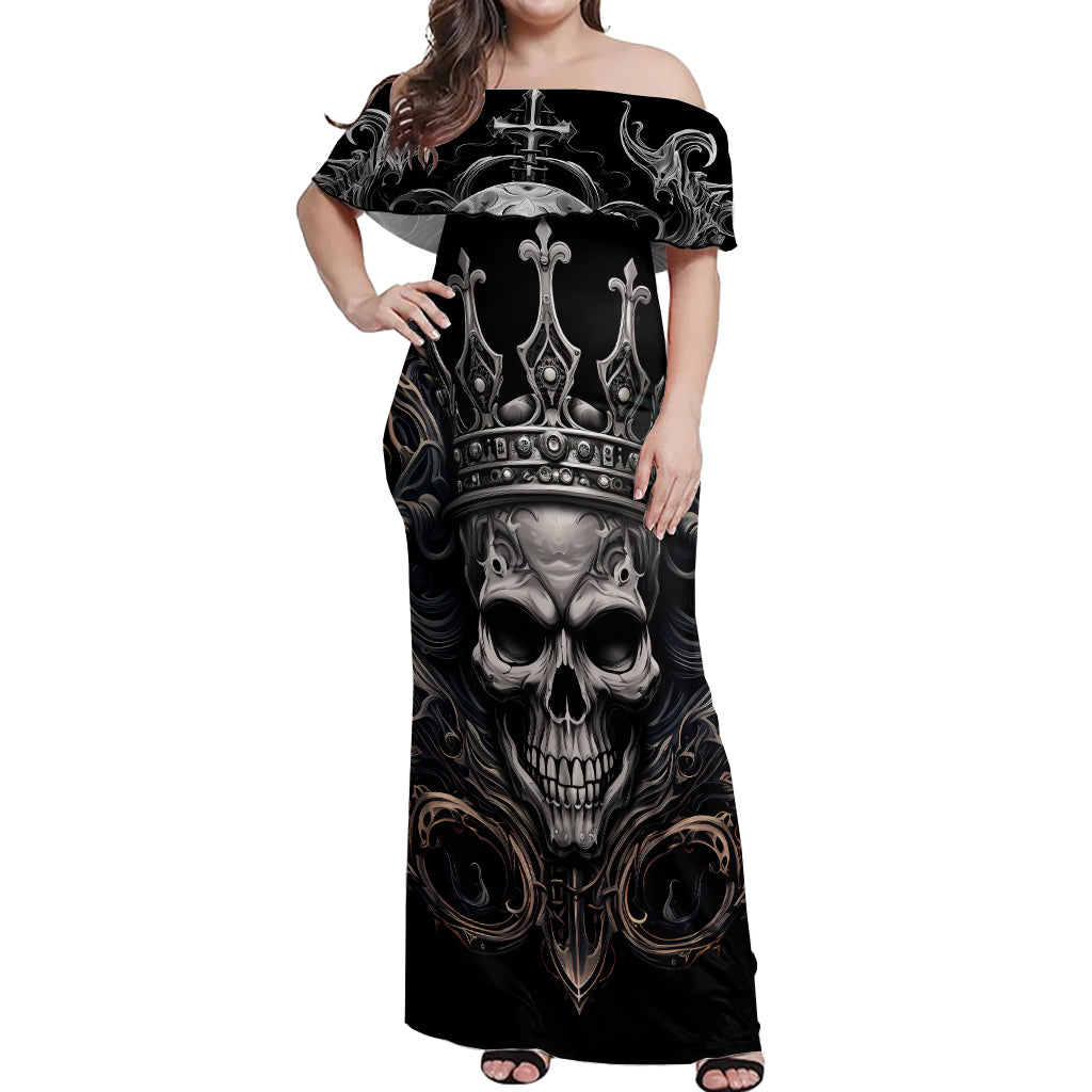 Skull Fantasy Off Shoulder Maxi Dress Who Needs Inner Demons When You Are The Demon - Wonder Print Shop