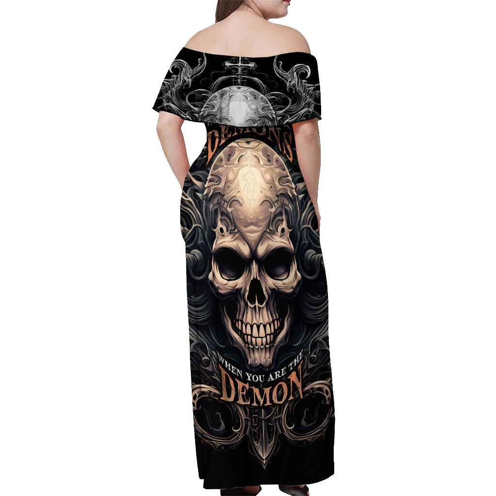 Skull Fantasy Off Shoulder Maxi Dress Who Needs Inner Demons When You Are The Demon - Wonder Print Shop