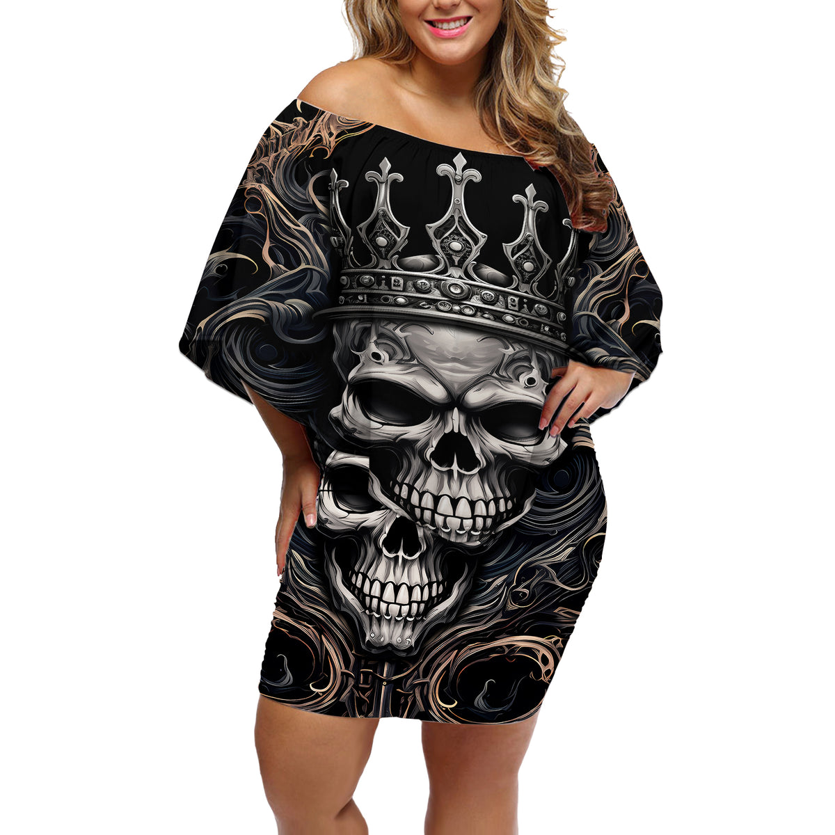 Skull Fantasy Off Shoulder Short Dress Who Needs Inner Demons When You Are The Demon - Wonder Print Shop