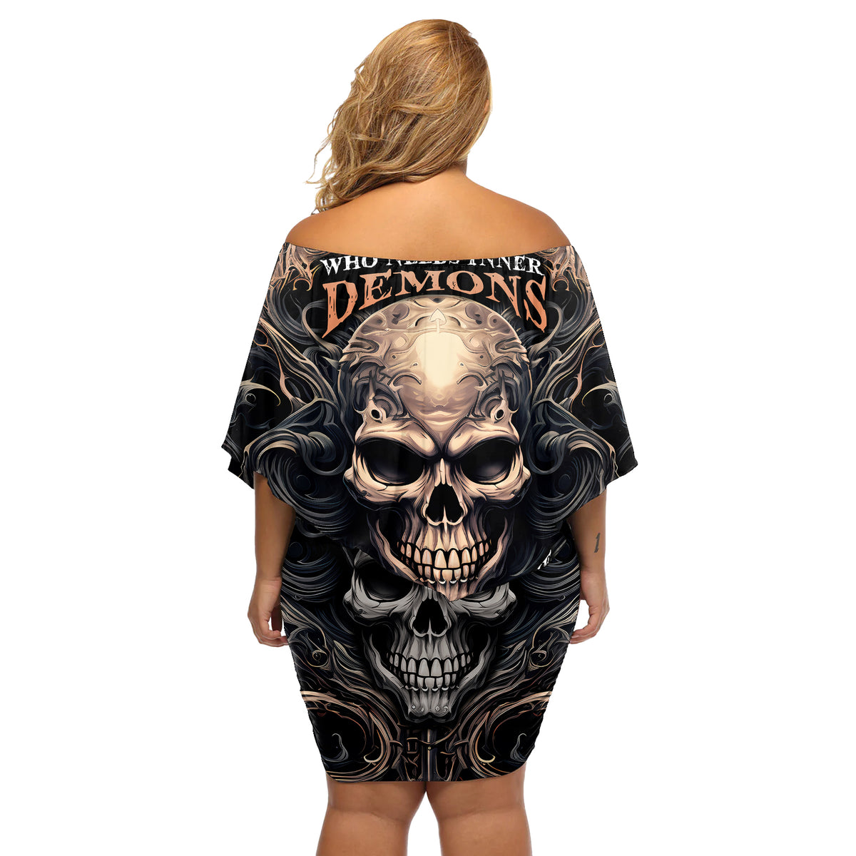 Skull Fantasy Off Shoulder Short Dress Who Needs Inner Demons When You Are The Demon - Wonder Print Shop