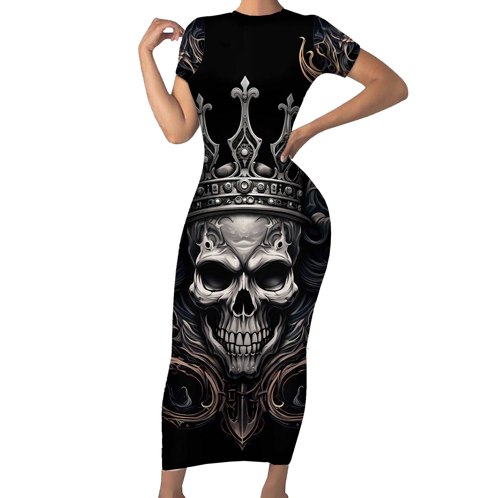 Skull Fantasy Short Sleeve Bodycon Dress Who Needs Inner Demons When You Are The Demon - Wonder Print Shop