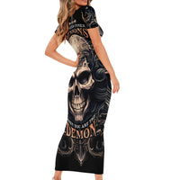 Skull Fantasy Short Sleeve Bodycon Dress Who Needs Inner Demons When You Are The Demon - Wonder Print Shop