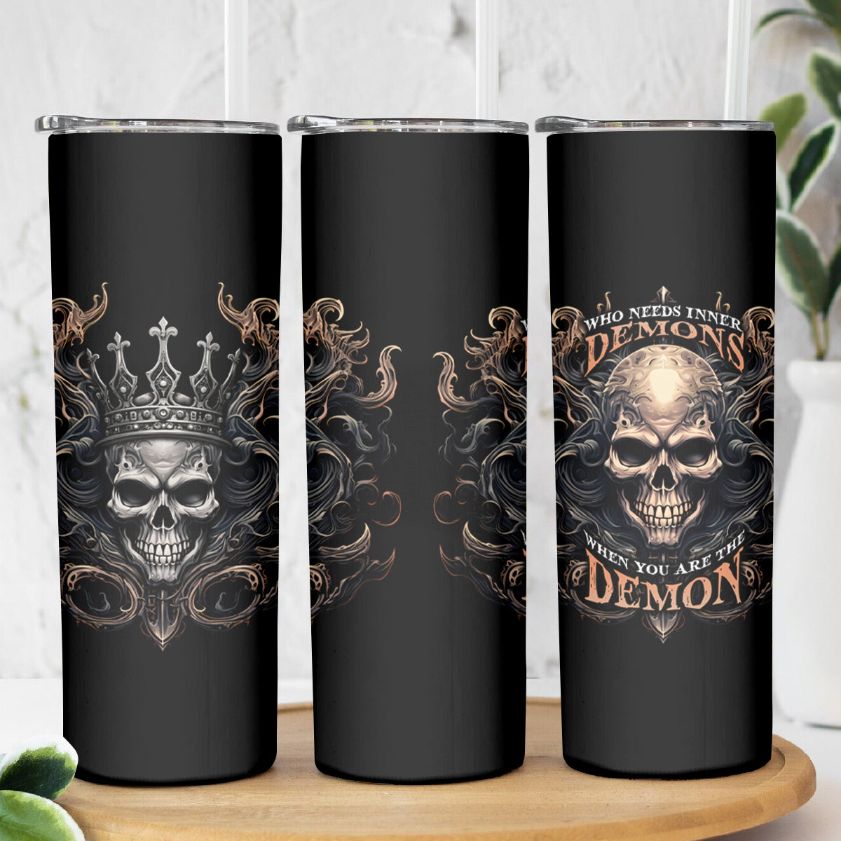 Skull Fantasy Skinny Tumbler Who Needs Inner Demons When You Are The Demon - Wonder Print Shop