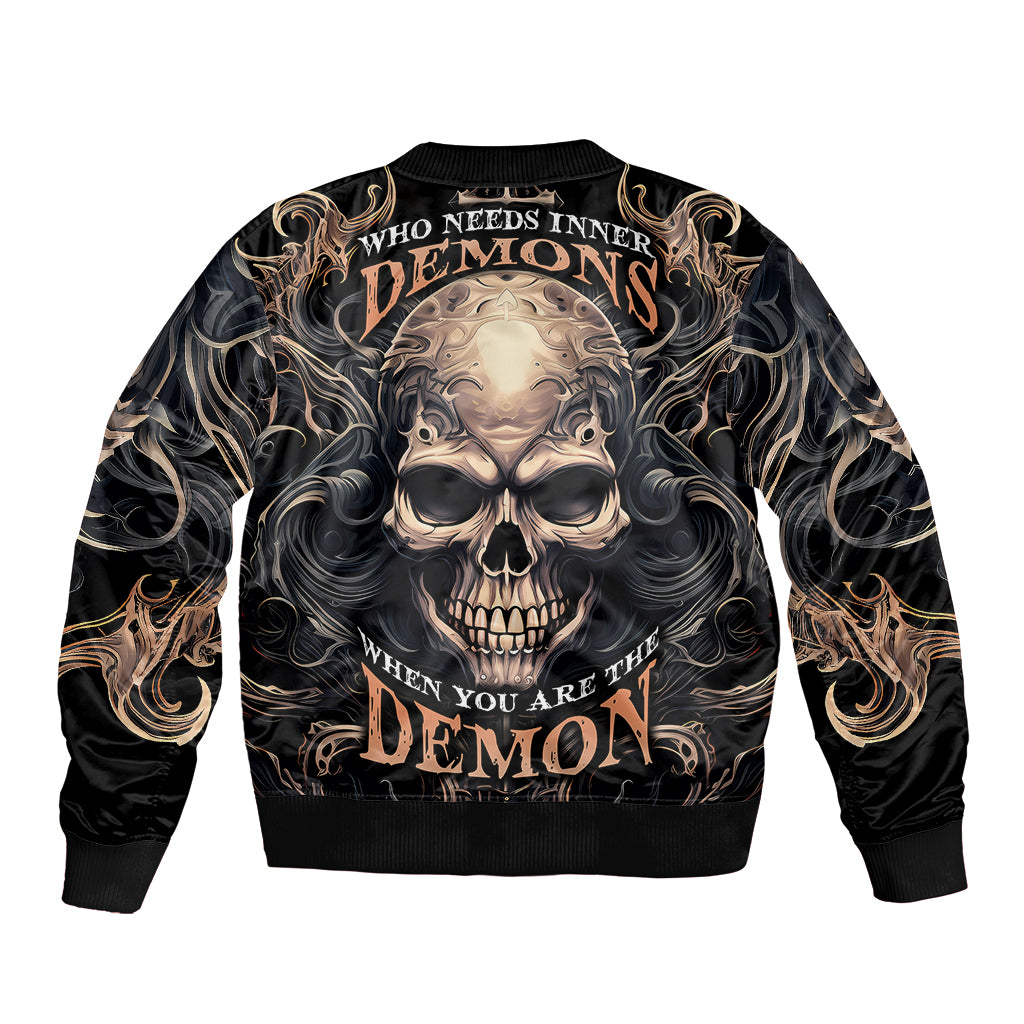 Skull Fantasy Sleeve Zip Bomber Jacket Who Needs Inner Demons When You Are The Demon - Wonder Print Shop