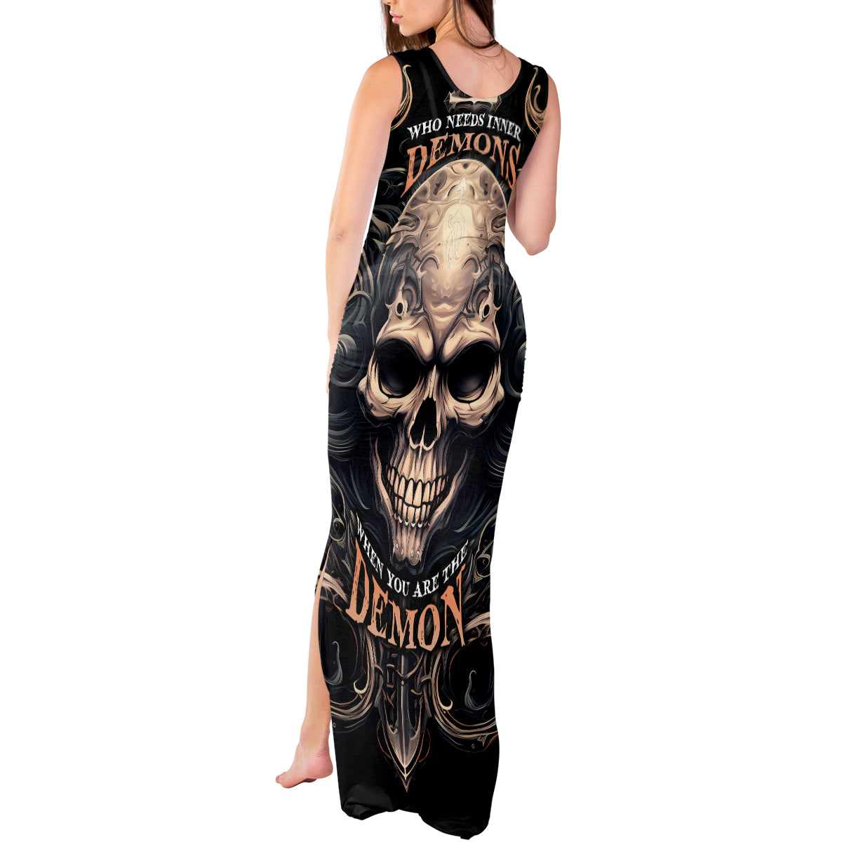 Skull Fantasy Tank Maxi Dress Who Needs Inner Demons When You Are The Demon - Wonder Print Shop