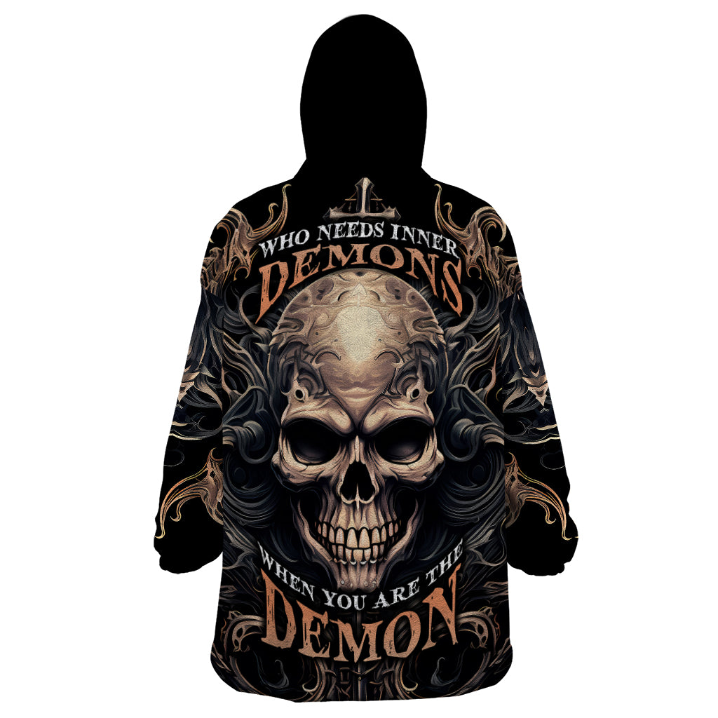 Skull Fantasy Wearable Blanket Hoodie Who Needs Inner Demons When You Are The Demon - Wonder Print Shop