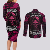 Death Skull Couples Matching Long Sleeve Bodycon Dress and Long Sleeve Button Shirts I'm Scary Enough Without A Costume - Wonder Print Shop