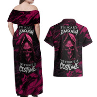Death Skull Couples Matching Off Shoulder Maxi Dress and Hawaiian Shirt I'm Scary Enough Without A Costume - Wonder Print Shop