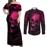Death Skull Couples Matching Off Shoulder Maxi Dress and Long Sleeve Button Shirts I'm Scary Enough Without A Costume - Wonder Print Shop